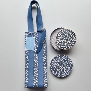 Draper James Blue Floral Wine Tote & Matching Coaster Set NWT